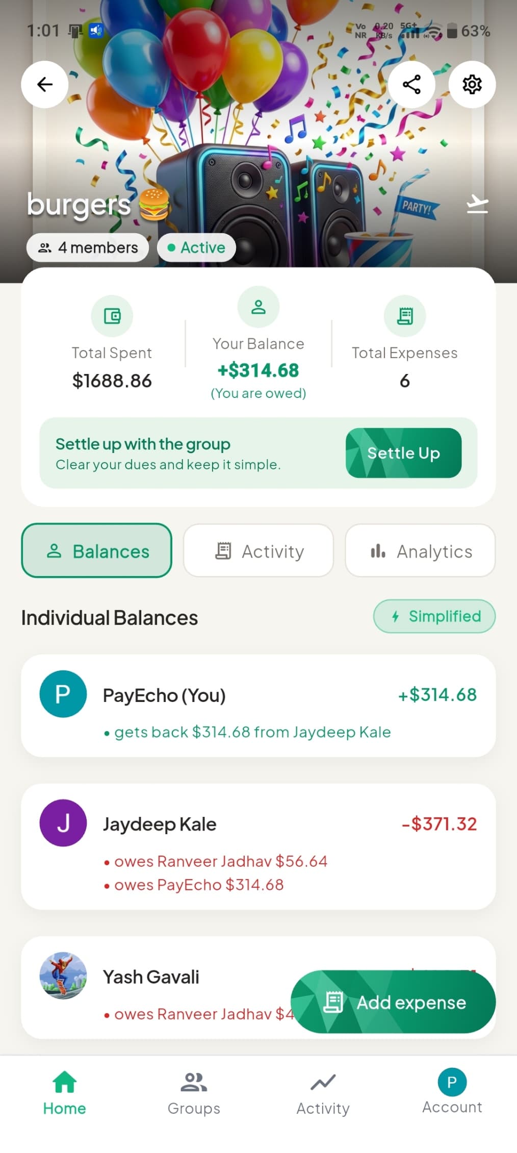 Group detail with balances